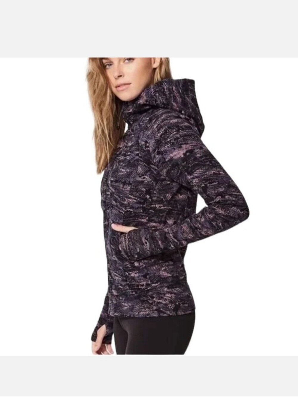 lululemon Scuba Black & Purple Patterned Zip Hoodie
